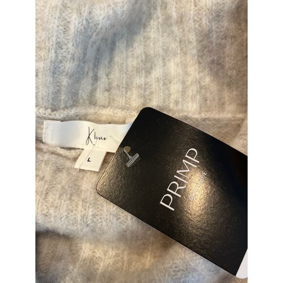 Klesis NEW Large Wool Blend Fit Flare Turtleneck Mini Sweater Dress Gray Cream - Picture 2 of 6